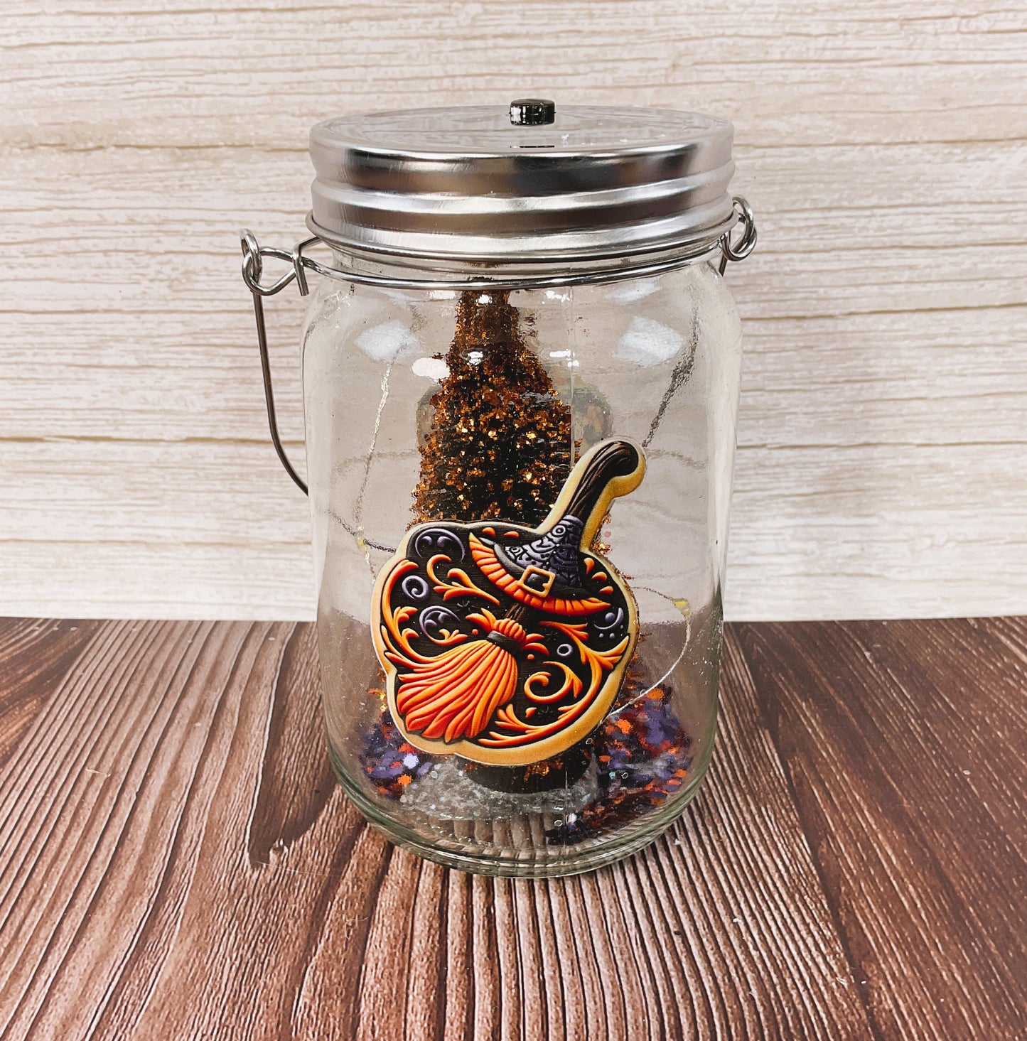 AGSD Halloween Decor - Witch Hat Gingerbread Cookie Theme Lighted Mason Jar