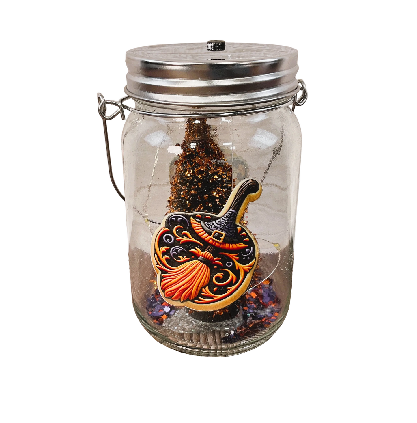 AGSD Halloween Decor - Witch Hat Gingerbread Cookie Theme Lighted Mason Jar