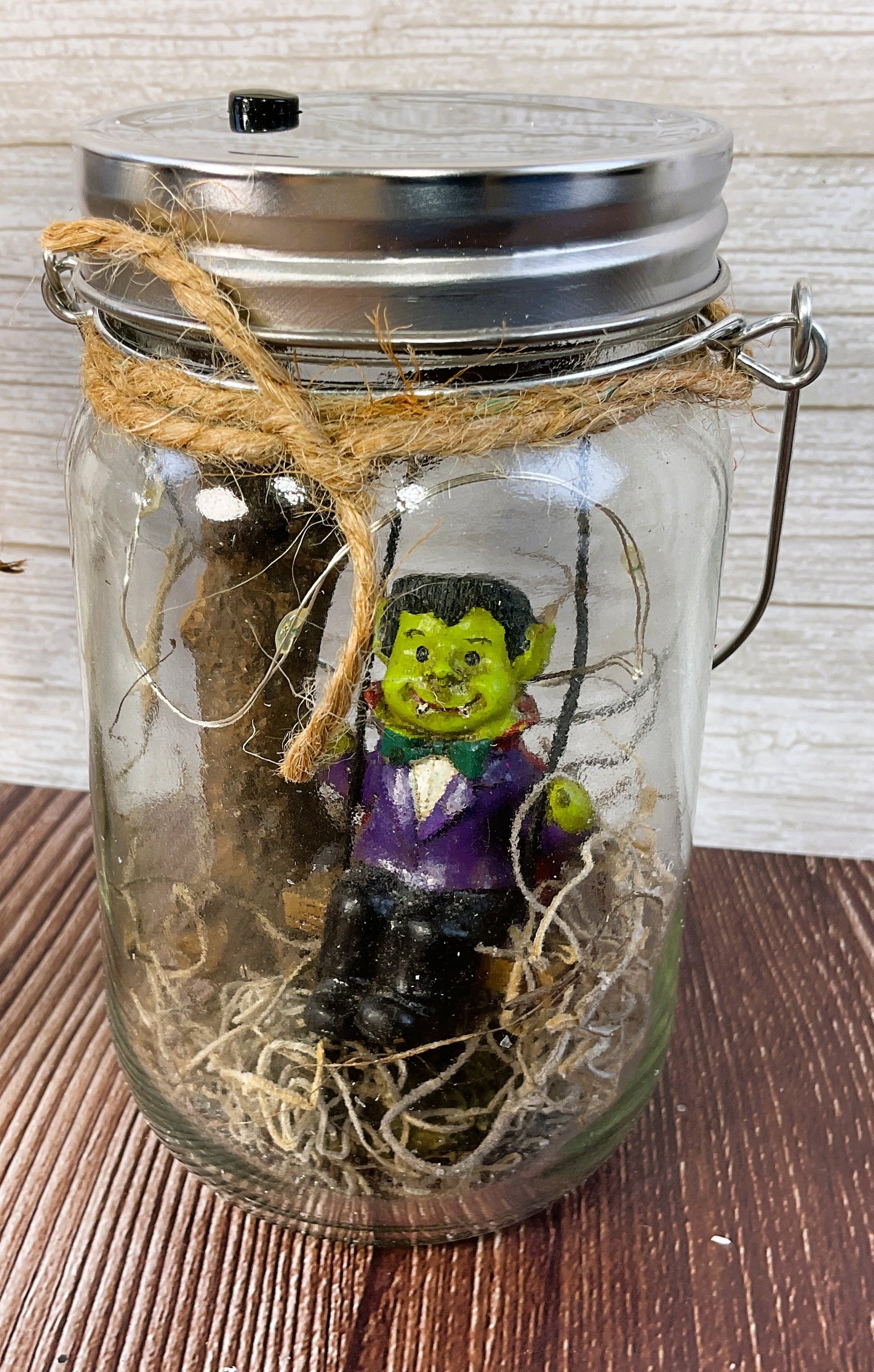 AGSD Halloween Decor - Vampire & Ghost Monster Lighted Mason Jar 2pc Set