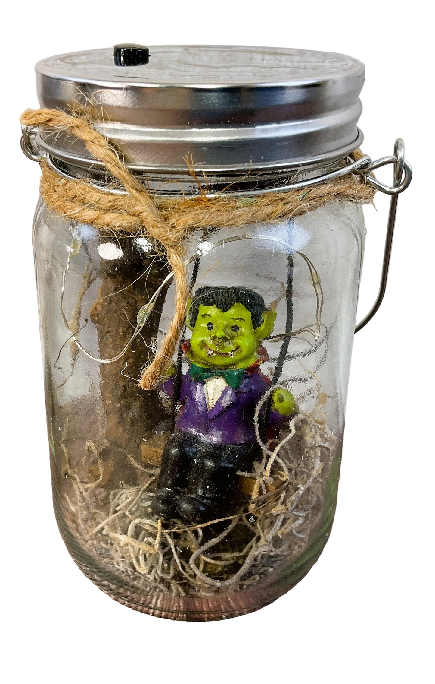 AGSD Halloween Decor - Vampire & Ghost Monster Lighted Mason Jar 2pc Set