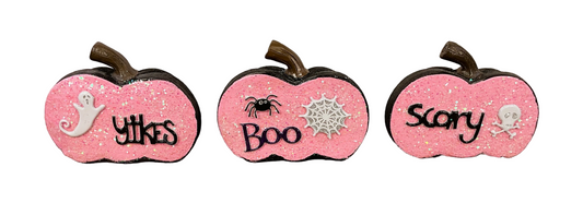 AGSD Halloween Decor - Pink and  Black Glitter Pumpkins Sitters 3pc Set