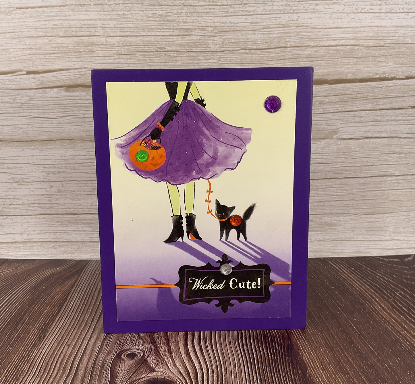 AGSD Halloween Decor - Retro Wicked Cute Black Cat Theme Block Sign