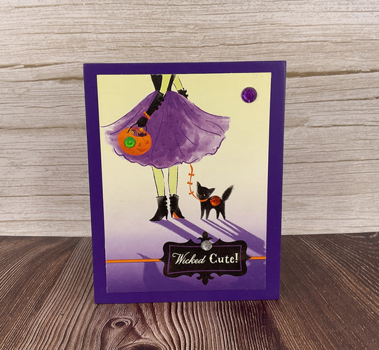 AGSD Halloween Decor - Retro Wicked Cute Black Cat Theme Block Sign