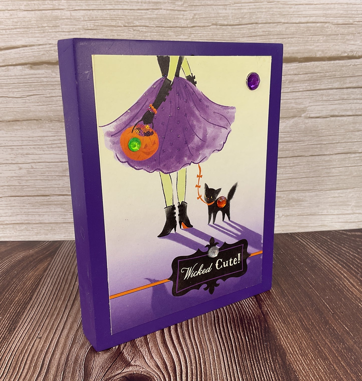 AGSD Halloween Decor - Retro Wicked Cute Black Cat Theme Block Sign