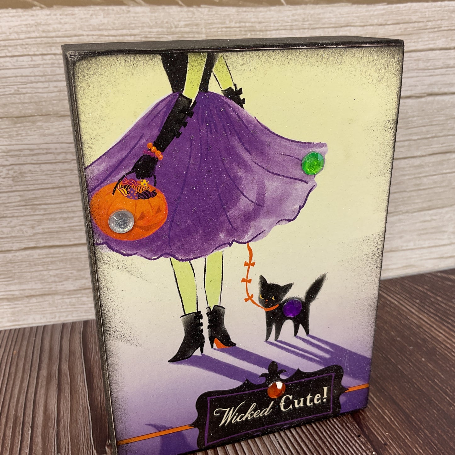 AGSD Halloween Decor - Retro Wicked Adorable Cat Theme Box Sign