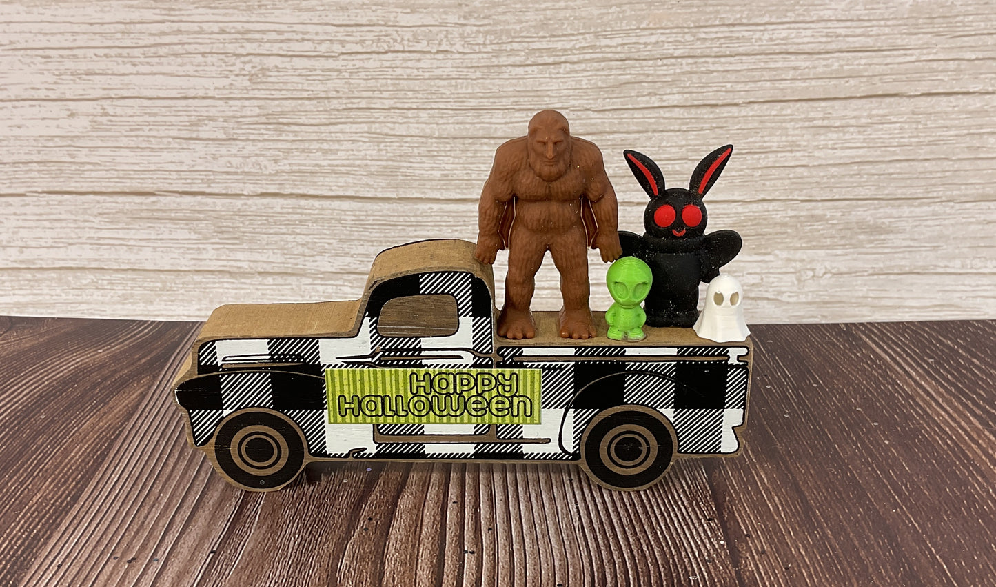AGSD Halloween Decor - Alien Bigfoot Mothman Ghost Cryptids Small Truck Sitter