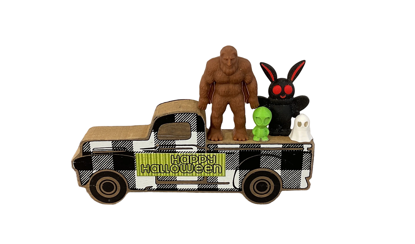 AGSD Halloween Decor - Alien Bigfoot Mothman Ghost Cryptids Small Truck Sitter