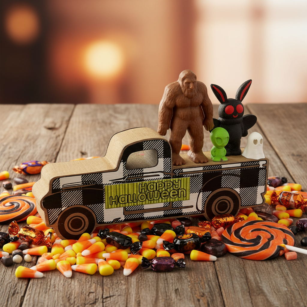 AGSD Halloween Decor - Alien Bigfoot Mothman Ghost Cryptids Small Truck Sitter