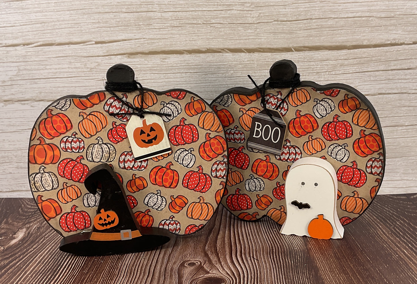 AGSD Halloween Decor - Farmhouse Paper Mache Pumpkins 2pc Set