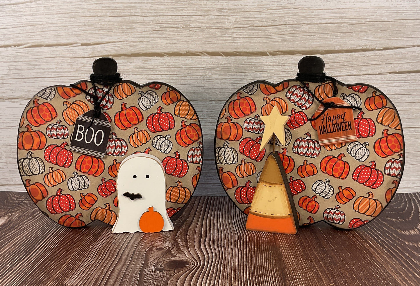 AGSD Halloween Decor - Rustic Farmhouse Paper Mache Pumpkins 2pc Set