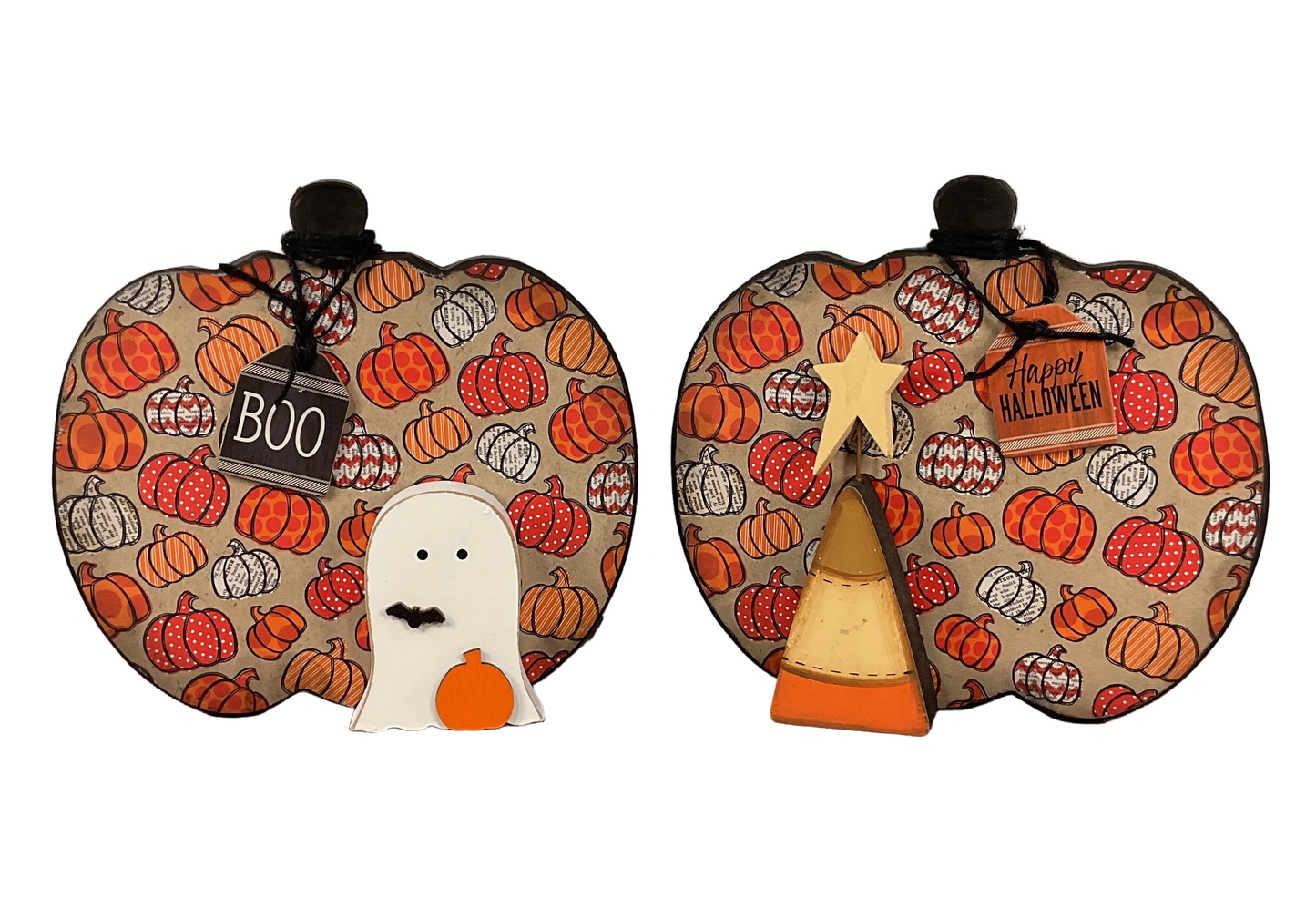 AGSD Halloween Decor - Rustic Farmhouse Paper Mache Pumpkins 2pc Set