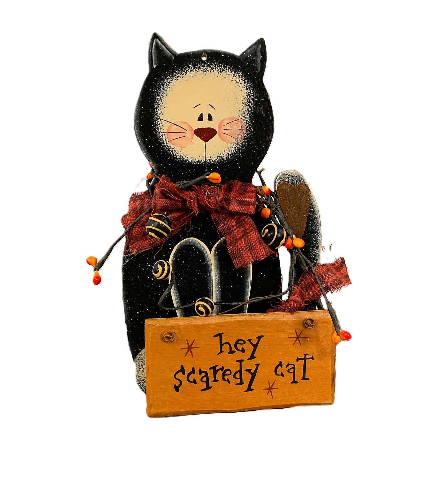 AGSD Halloween Decor - Prim Hey Scaredy Cat Wood Sitter