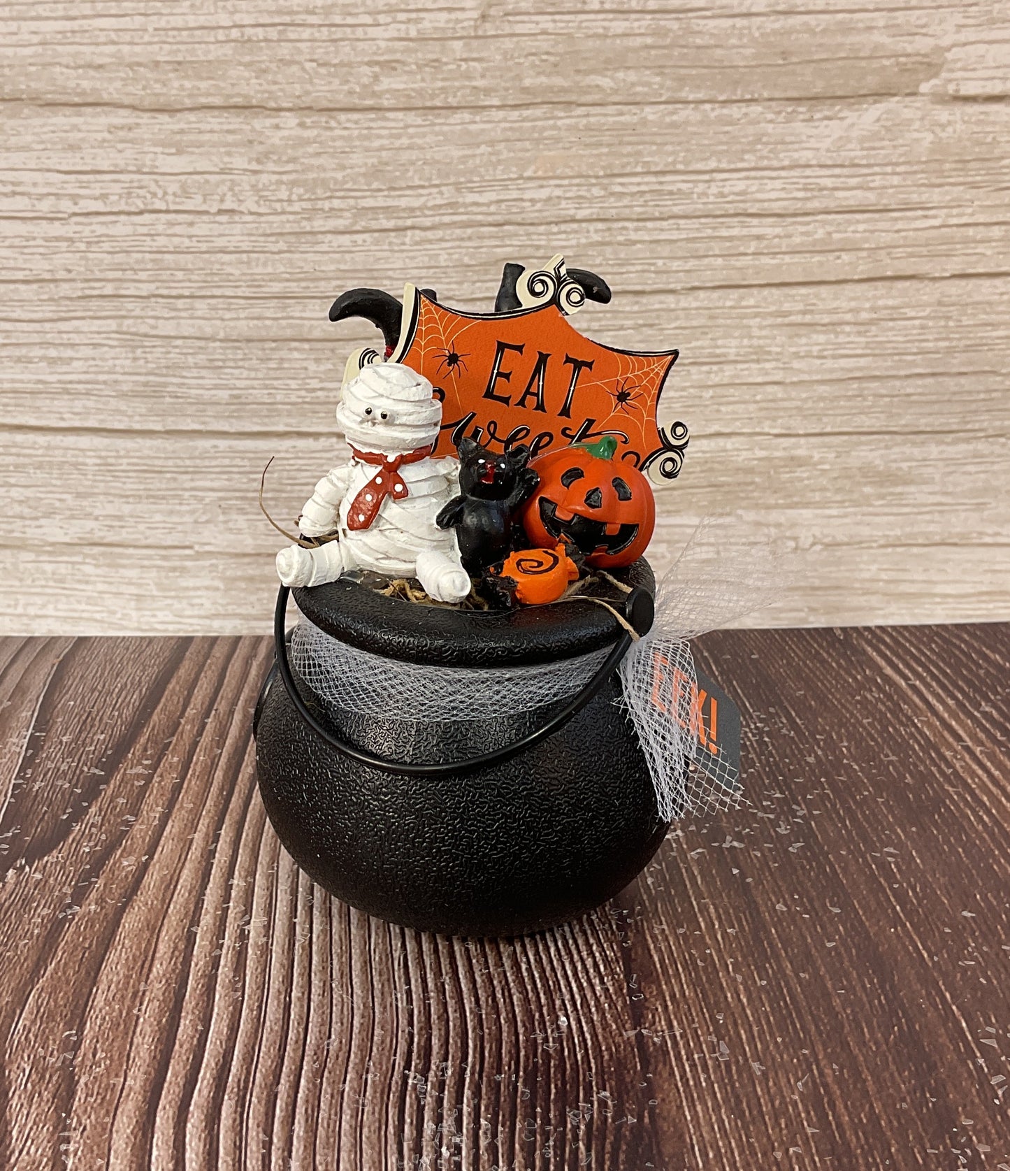 AGSD Halloween Decor - Resin Mummy Cat Pumpkin Figurines Mini Plastic Cauldron