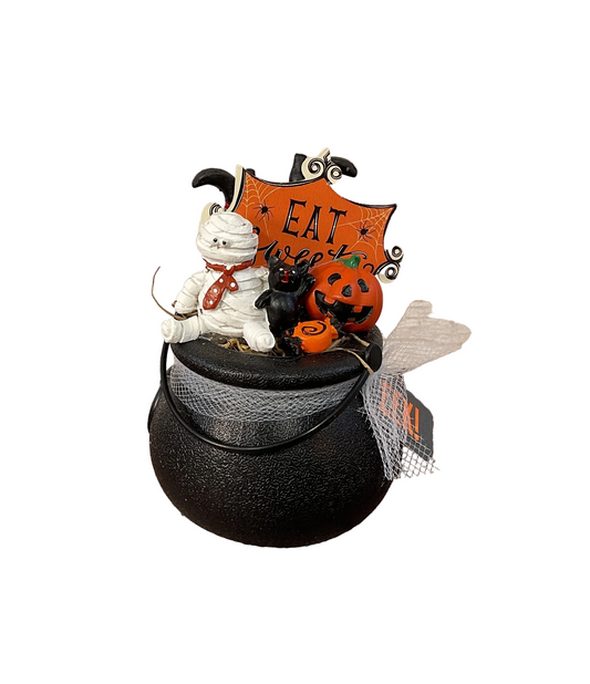 AGSD Halloween Decor - Resin Mummy Cat Pumpkin Figurines Mini Plastic Cauldron