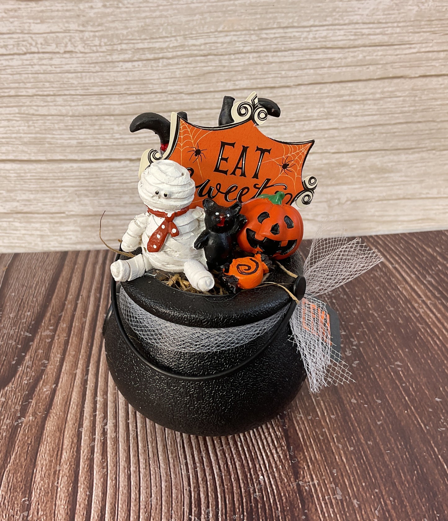 AGSD Halloween Decor - Resin Mummy Cat Pumpkin Figurines Mini Plastic Cauldron