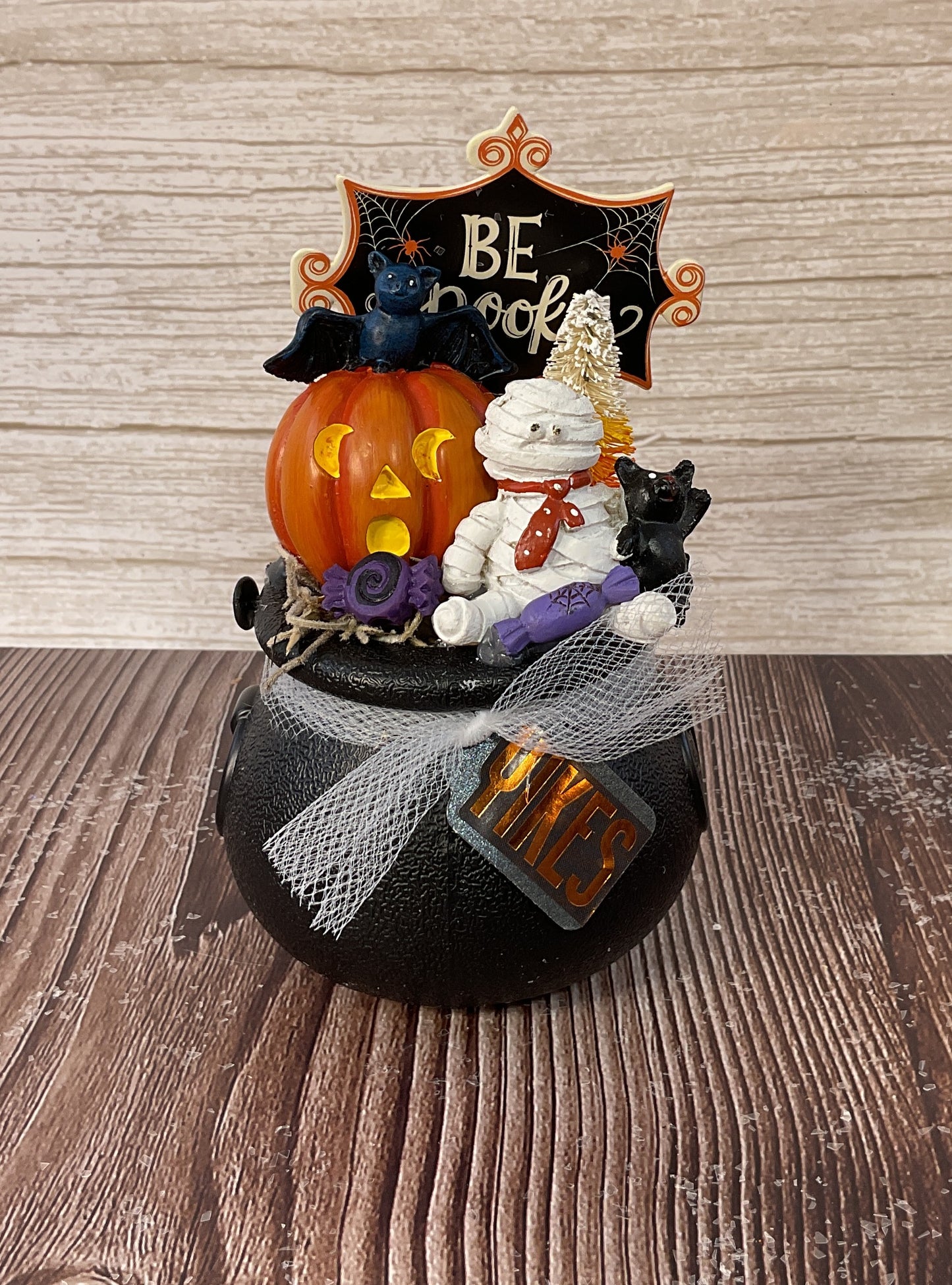 AGSD Halloween Decor - Resin Mummy Pumpkin Figurines Mini Plastic Cauldron