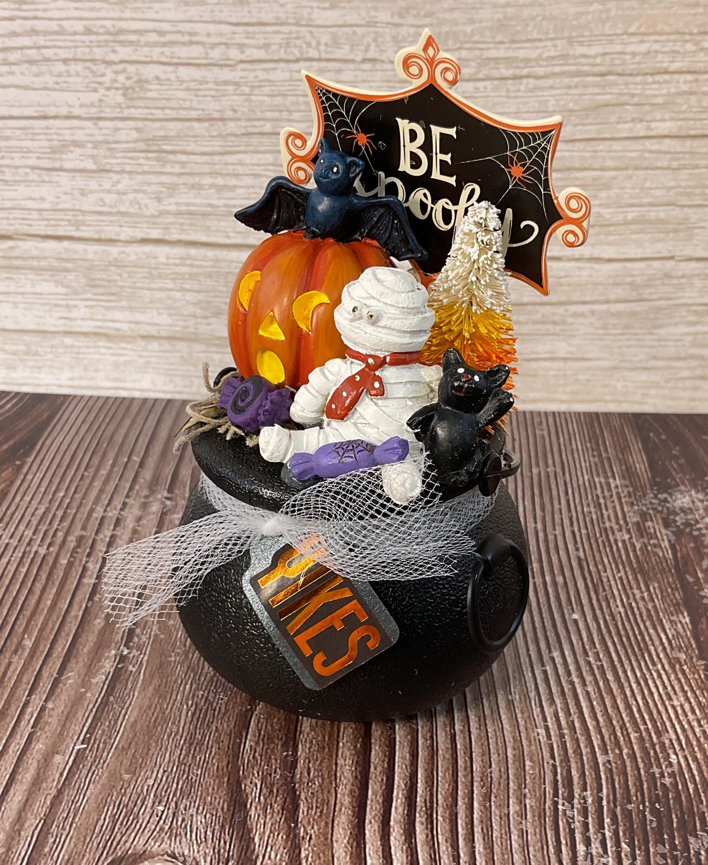 AGSD Halloween Decor - Resin Mummy Pumpkin Figurines Mini Plastic Cauldron