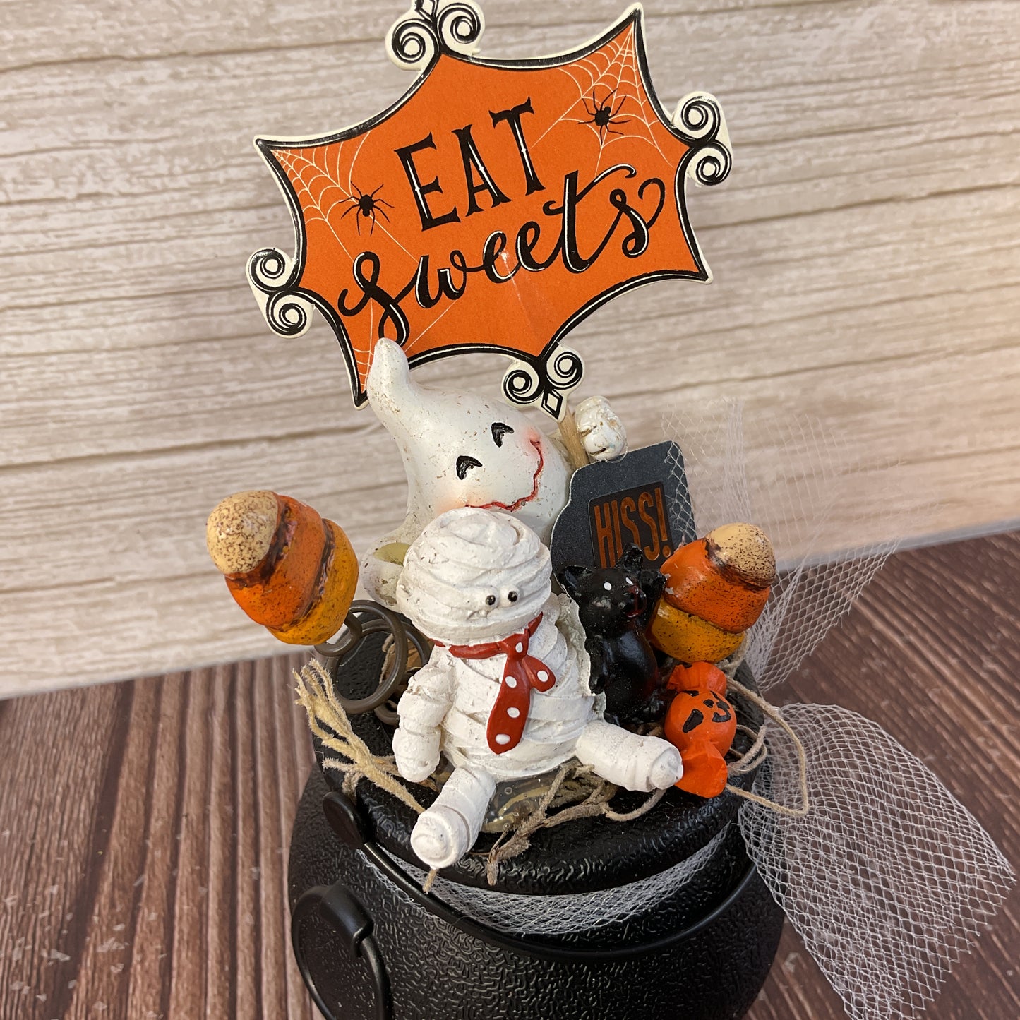 AGSD Halloween Decor - Resin Mummy Cat Ghost Figurines Mini Plastic Cauldron