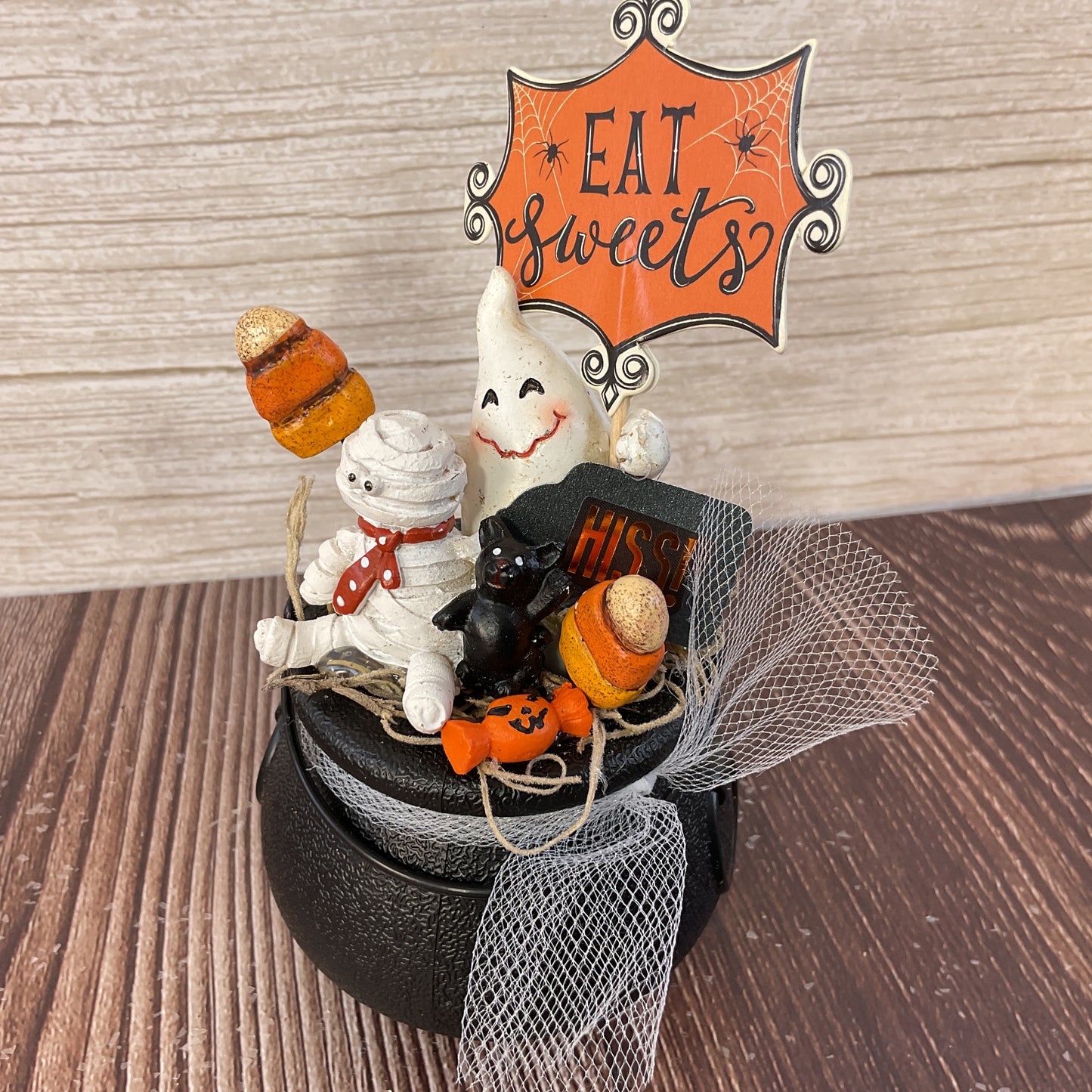 AGSD Halloween Decor - Resin Mummy Cat Ghost Figurines Mini Plastic Cauldron