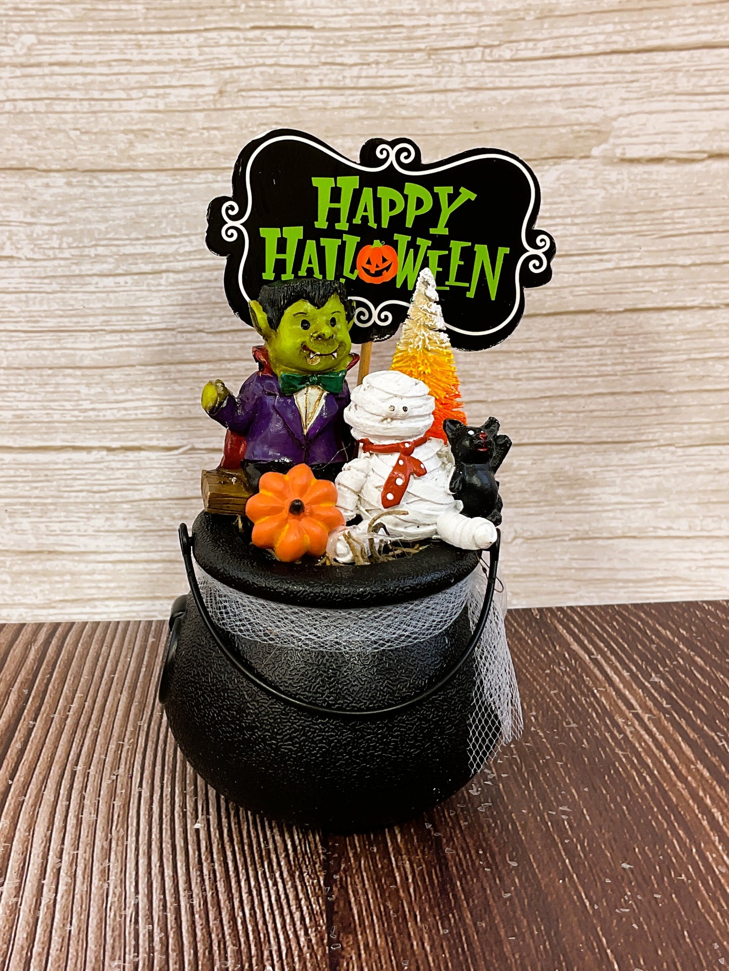 AGSD Halloween Decor - Resin Mummy Vampire Figurines Mini Plastic Cauldron