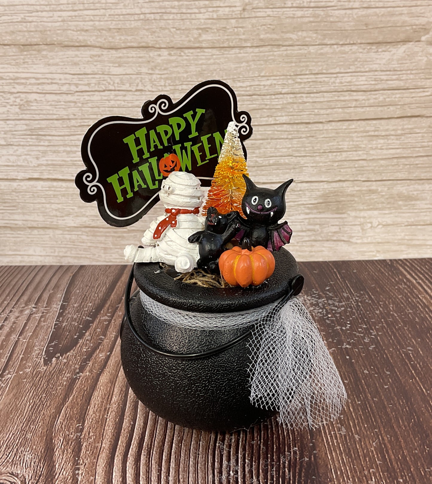 AGSD Halloween Decor - Resin Mummy Bat Figurines Mini Plastic Cauldron
