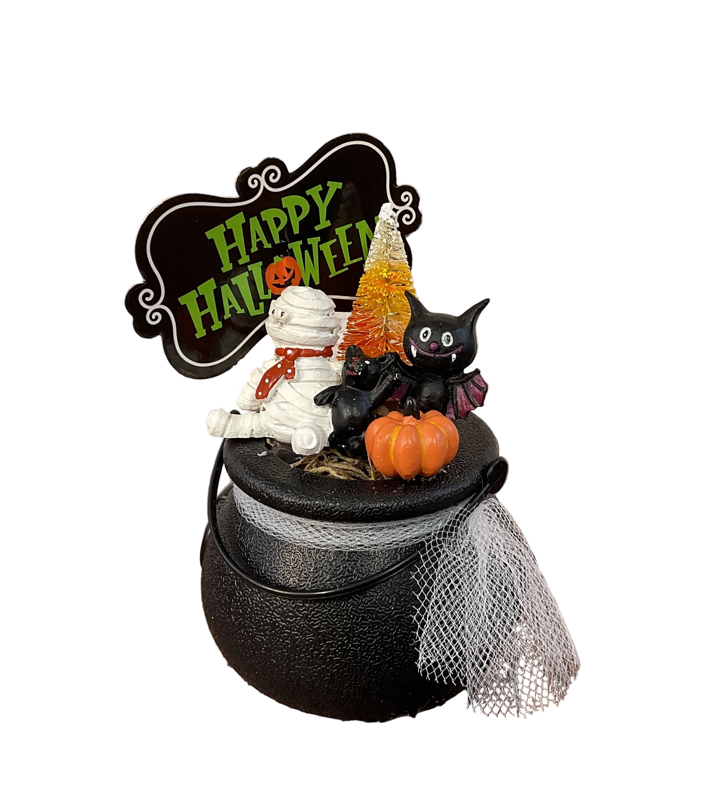 AGSD Halloween Decor - Resin Mummy Bat Figurines Mini Plastic Cauldron