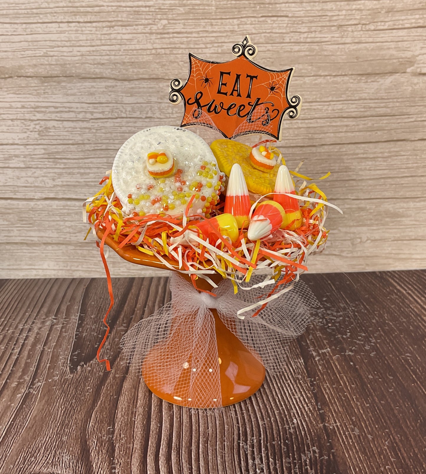 AGSD Halloween Decor - Faux Treats Candy Corn Cookies Mini Ceramic Stand