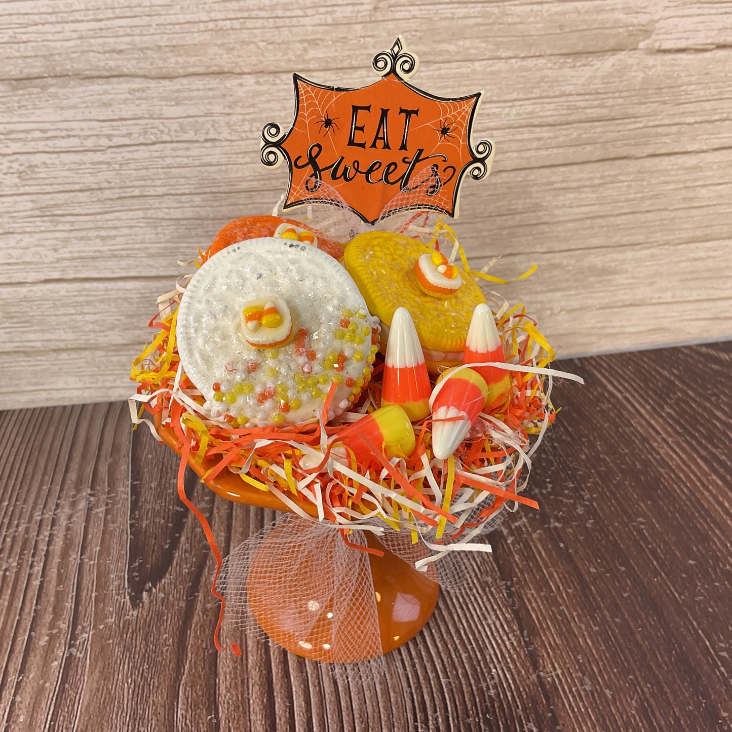 AGSD Halloween Decor - Faux Treats Candy Corn Cookies Mini Ceramic Stand