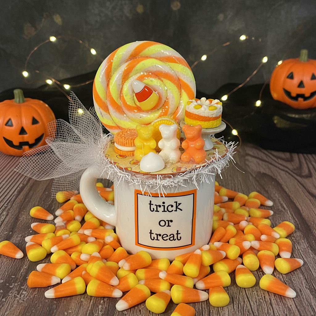 AGSD Halloween Decor - Faux Treats Cupcake Cookies Mini Ceramic Mug Display