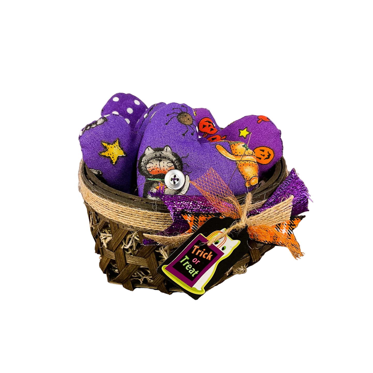 AGSD Halloween Decor - Fabric Cat Candy Heart Pieces in Basket
