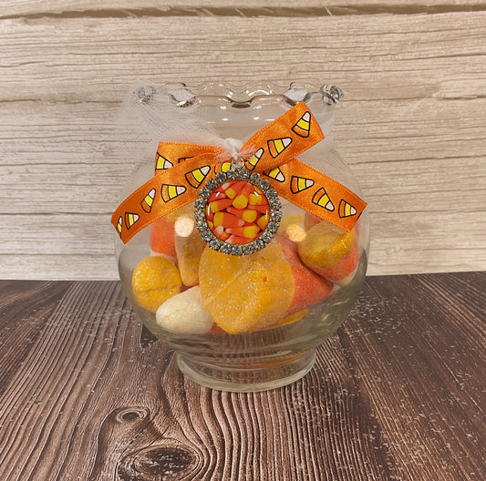 AGSD Halloween Decor - Glittered Foam Faux Candy Corn in Glass Jar