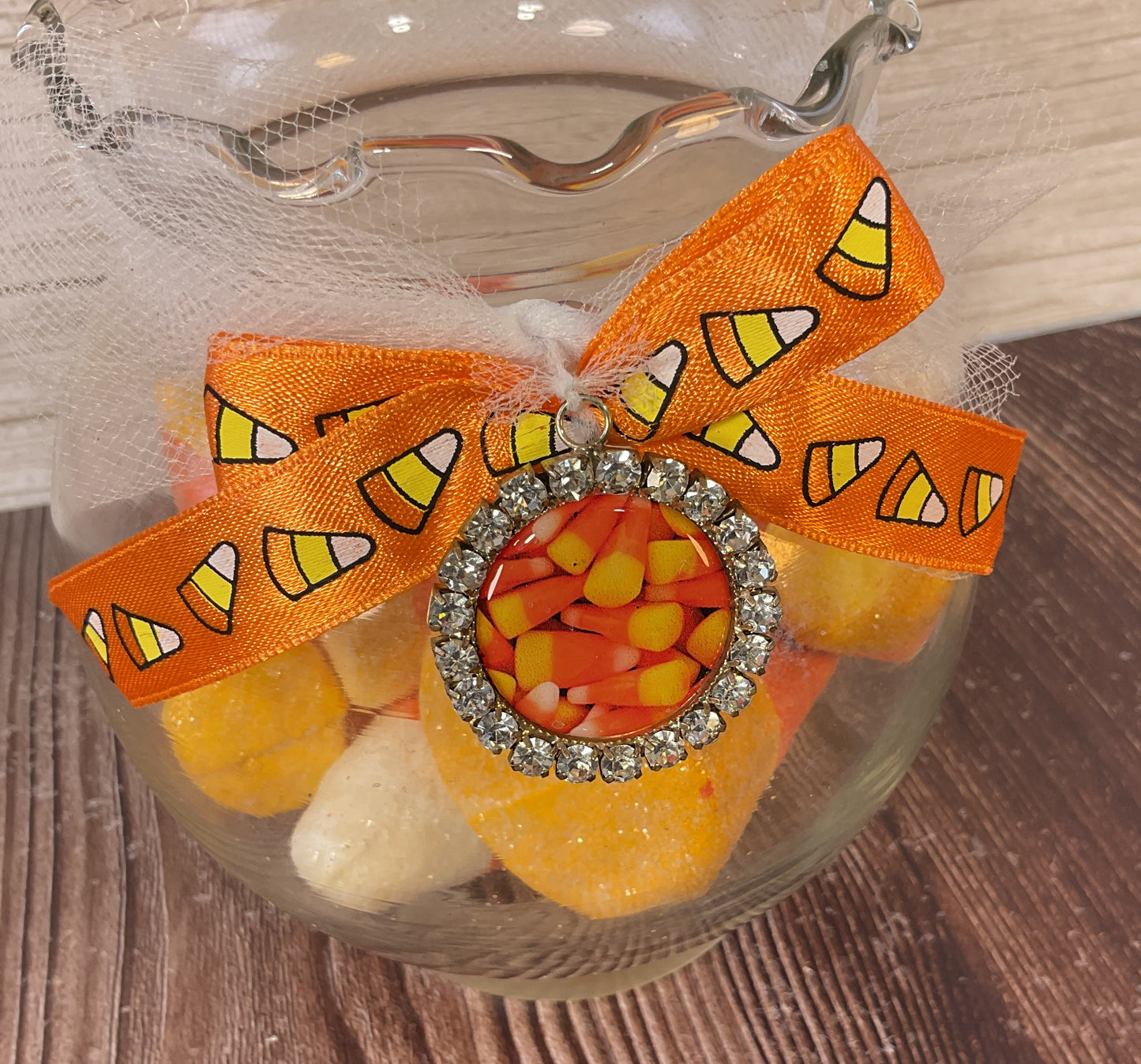 AGSD Halloween Decor - Glittered Foam Faux Candy Corn in Glass Jar