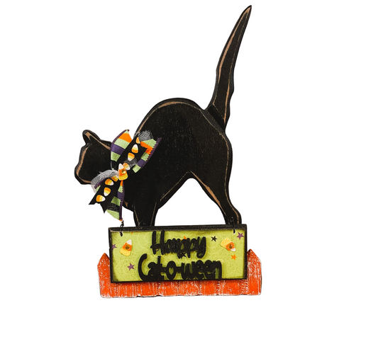 AGSD Halloween Decor - Wood Black Cat-O-Ween Wood Sitter