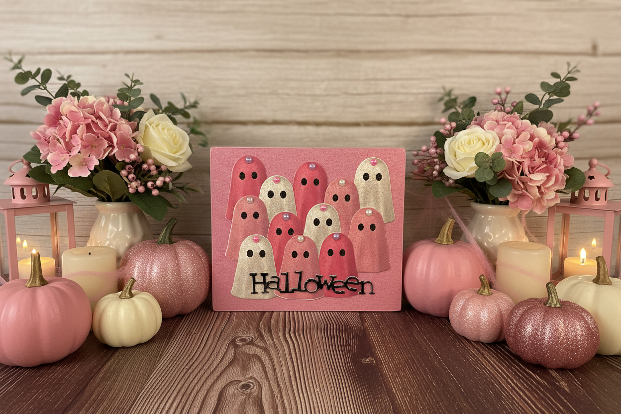 AGSD Halloween Decor - Pink Glam Ghost Block Sign