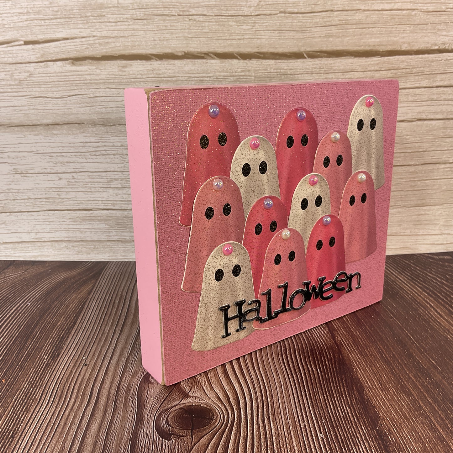 AGSD Halloween Decor - Pink Glam Ghost Block Sign