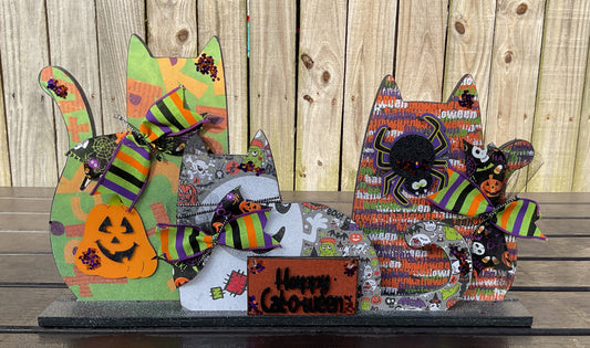 AGSD Halloween Decor - Trio Wood Cats Cat-O-Ween Wood LG Sitter