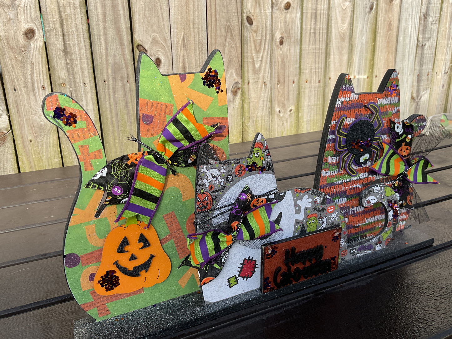 AGSD Halloween Decor - Trio Wood Cats Cat-O-Ween Wood LG Sitter