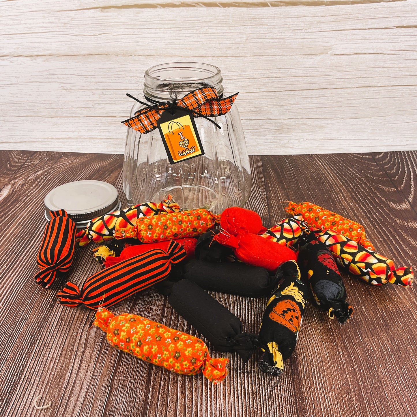 AGSD Halloween Decor - Fabric Candy Pieces in Glass Jar