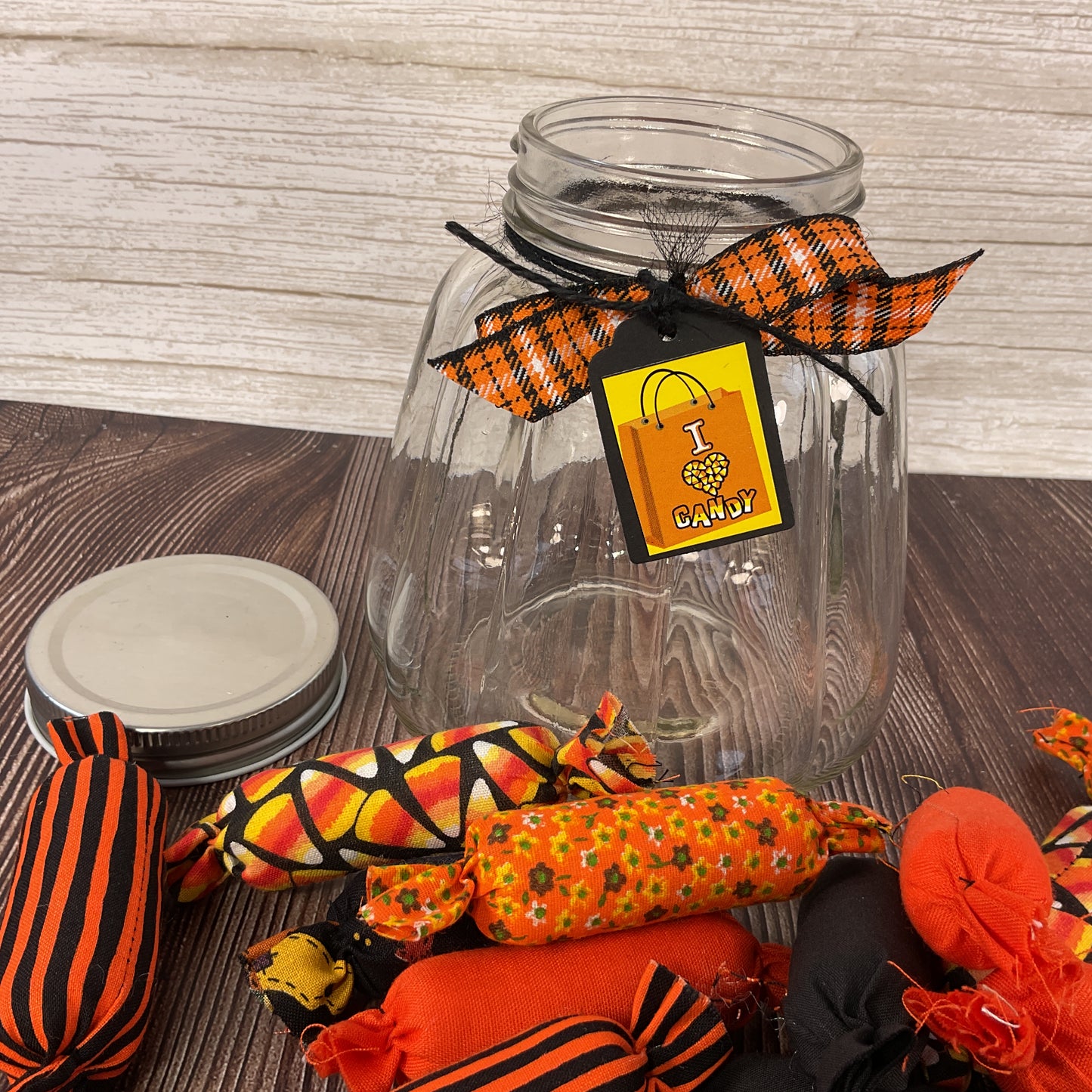 AGSD Halloween Decor - Fabric Candy Pieces in Glass Jar
