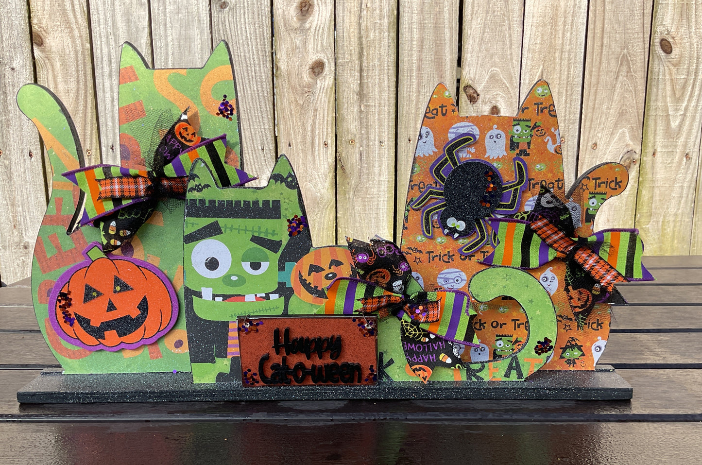 AGSD Halloween Decor - Trio Wood Cats Cat-O-Ween Wood LG Sitter