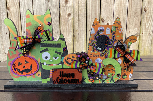 AGSD Halloween Decor - Trio Wood Cats Cat-O-Ween Wood LG Sitter