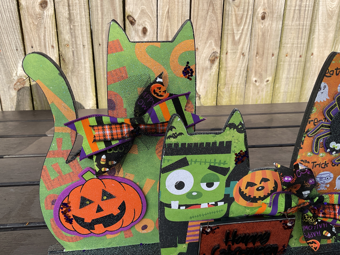 AGSD Halloween Decor - Trio Wood Cats Cat-O-Ween Wood LG Sitter