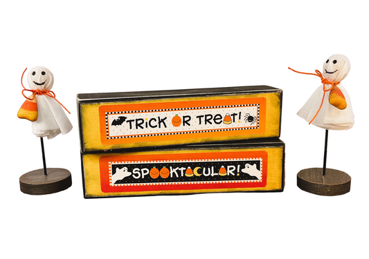AGSD Halloween Decor - Trick Treat Candy Corn Ghost Sitter 4pc Set