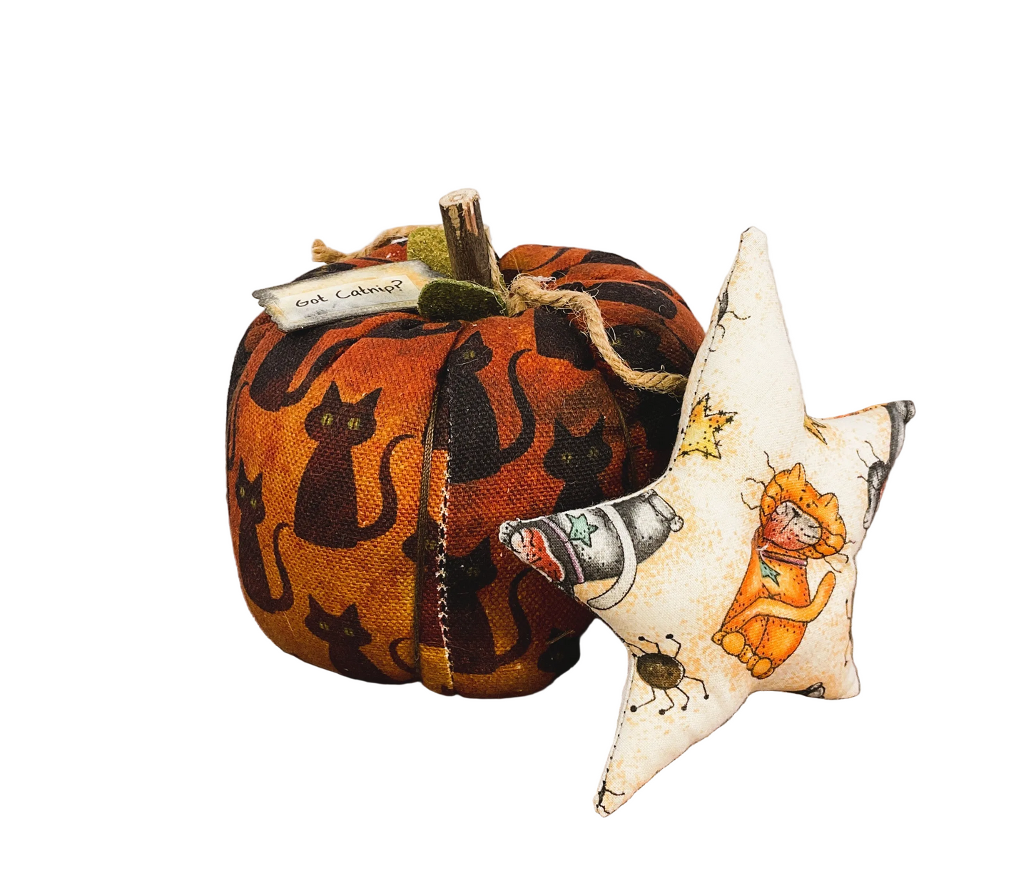AGSD Halloween Decor - Fabric Black Cat Catnip Pumpkin with Mini Star Pillow