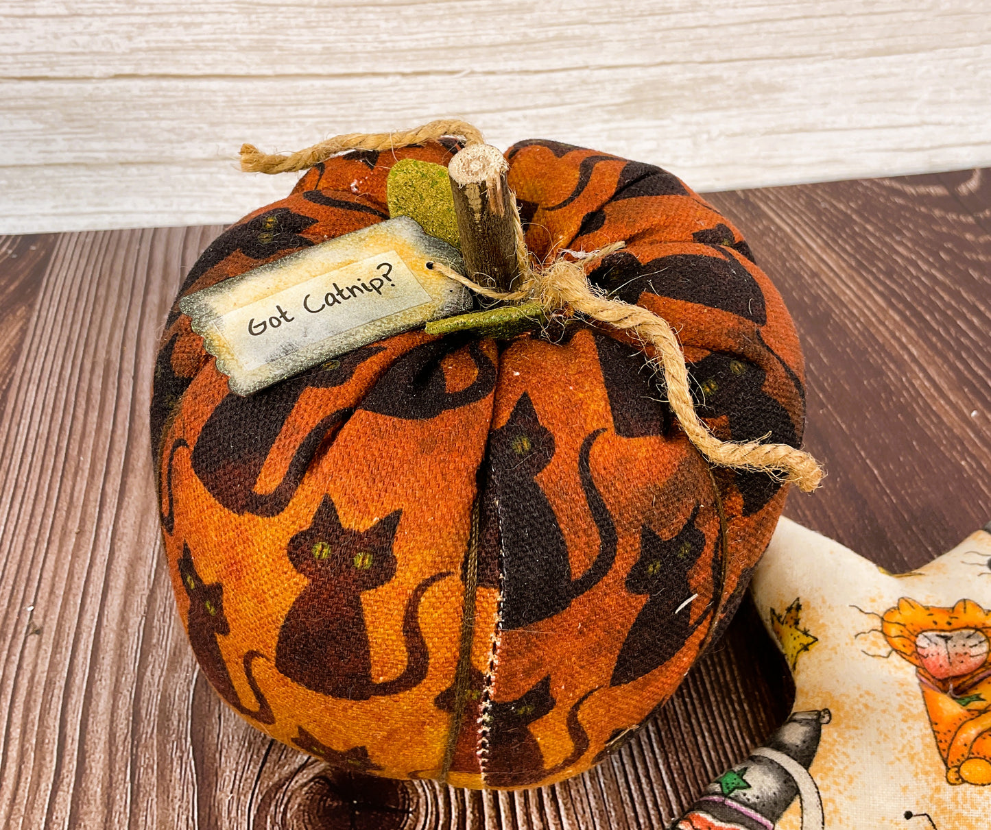 AGSD Halloween Decor - Fabric Black Cat Catnip Pumpkin with Mini Star Pillow