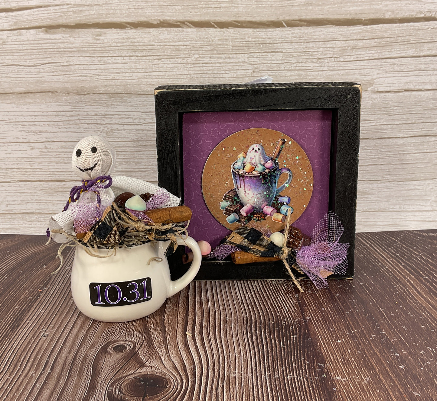 AGSD Halloween Decor - Ghost Pumpkin Latte Coffee Bar Theme Mug & Sign Decor 2pc Set