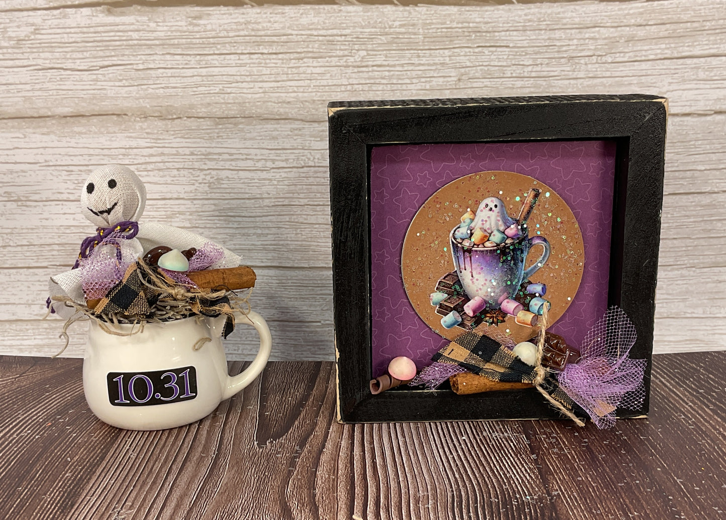 AGSD Halloween Decor - Ghost Pumpkin Latte Coffee Bar Theme Mug & Sign Decor 2pc Set