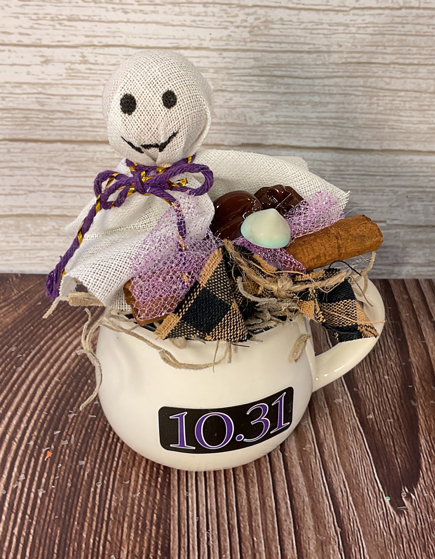 AGSD Halloween Decor - Ghost Pumpkin Latte Coffee Bar Theme Mug & Sign Decor 2pc Set
