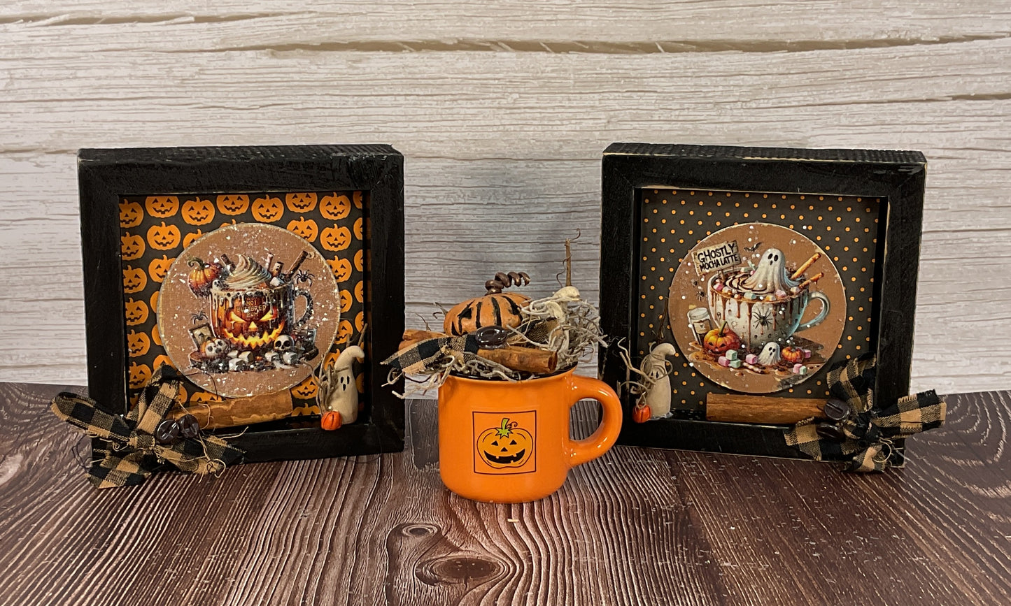 AGSD Halloween Decor - Pumpkin Latte Coffee Bar Theme Mug & Sign Decor 3pc Set