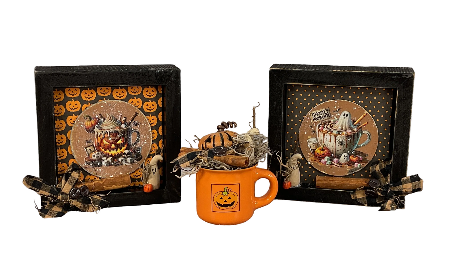 AGSD Halloween Decor - Pumpkin Latte Coffee Bar Theme Mug & Sign Decor 3pc Set
